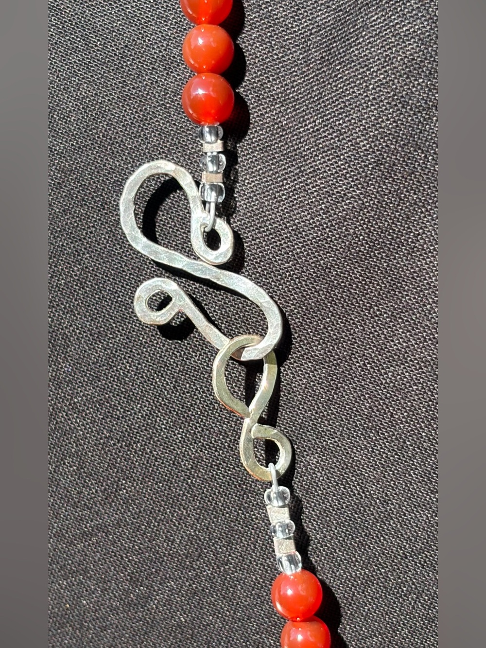 Sterling Silver Carnelian Agate & Argentium Artisan Hand Crafted Necklace - Picture 7 of 8